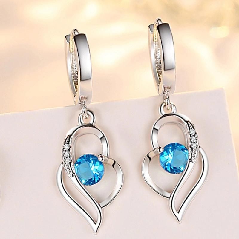 Fashion Copper Jewelry Dangle CZ Birthstone Brass Women Diamond Earrings