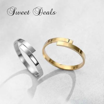 Stainless Steel Geometric Glossy Ring Gold Plated Titanium Steel Band