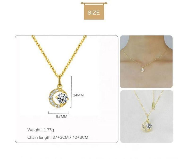 925 Sterling Silver Fashion Zircon Moon Pendant Clavicle Chain Necklace for Women Shiny High-End Wedding Jewelry