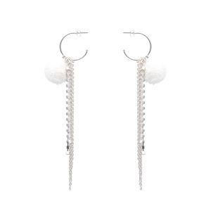 Fashion Accessories Women Jewelry Crystal Stone Chain Pompom Hoop Earrings