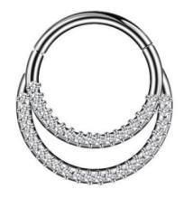 ASTM F 136 Titanium Hinged Segment Hoop Rings with CNC Set Double Lined CZ 16g Body Piercing