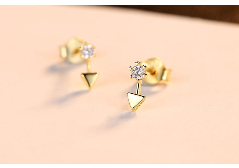 Mini Triangle V-Shaped Gold-Plated 925 Silver Earrings Stud