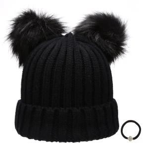 Handmade Real Raccoon Fur POM POM-Poms Knitted Winter Hat