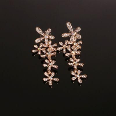 Fashion Jewelry Five-Petal Flower Stud Earrings with Diamonds