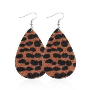 Trendy Vintage Jewelry Horse Hair Leopard Water Drop Leaf Leather Dangle Women Earrings