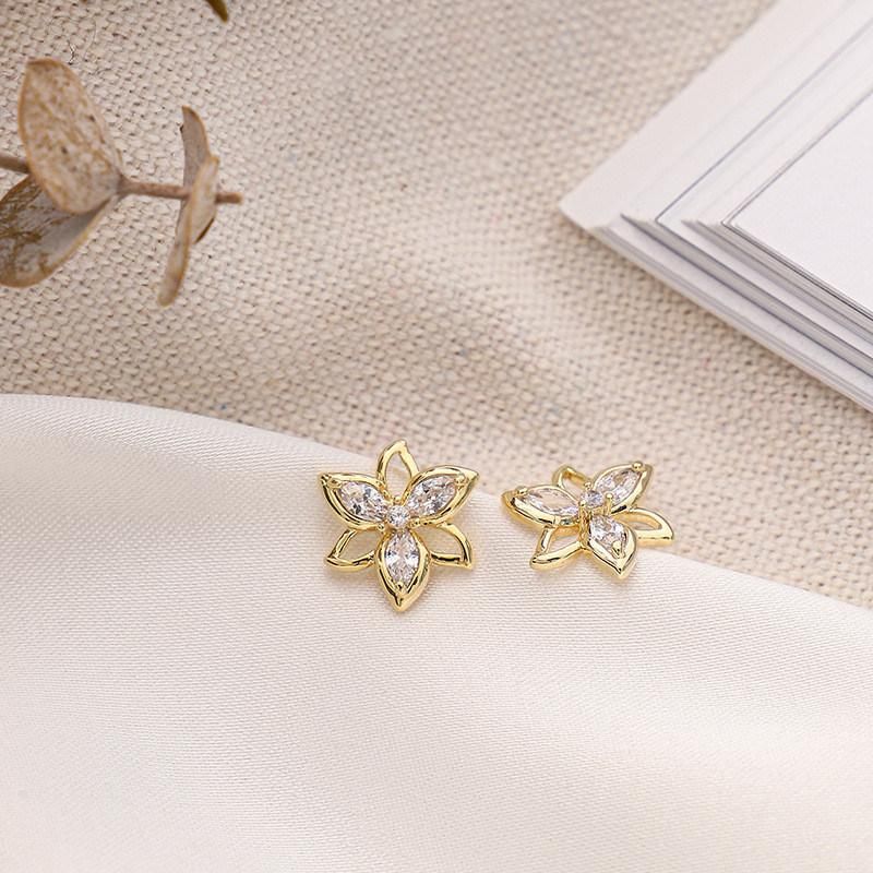 New Arrival Unique Special Flower Shaped 18K Gold Plated Brass Alloy Cubic Zirconia Women Earring for Lady Accessories Wedding Gift Appointment