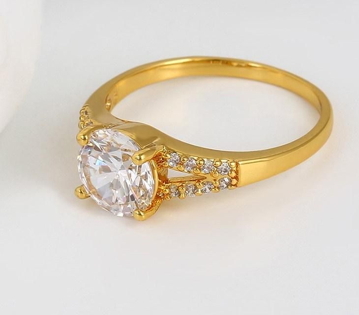 Copper Alloy Dubai 24K Gold Plated Engagement Diamond Ring