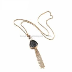 Fashion Tassel Statement Chain Necklace &amp; Pendant Women Black Imitation Stone Resin Gold Plated Brand Jewellery