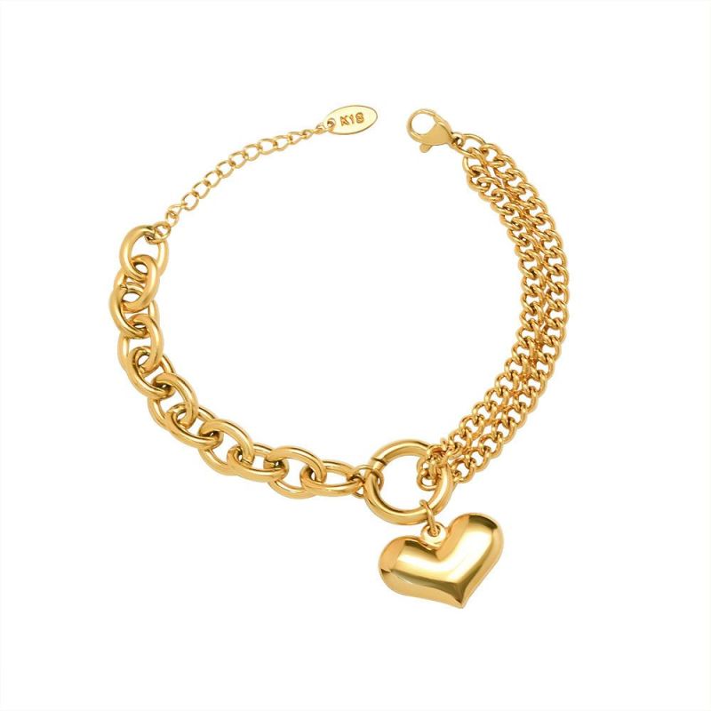 18K Gold in Titanium Steel Plating Versatile Heart Bracelet