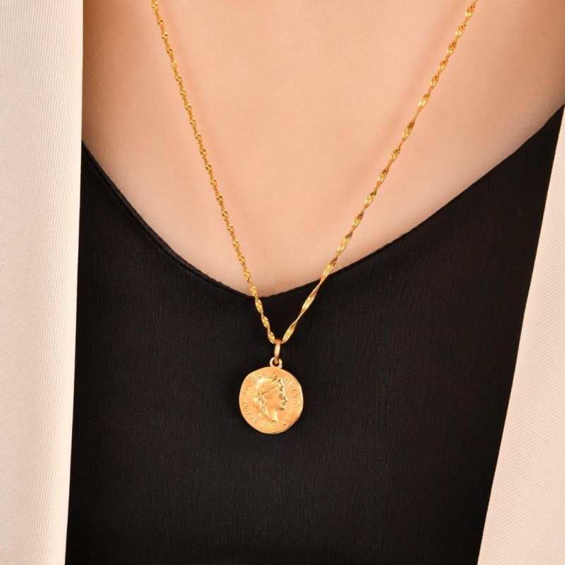 Wholesale Hip Hop Womens Stainless Steel Jewelry 14K Gold Plated Fashion Layering Necklace