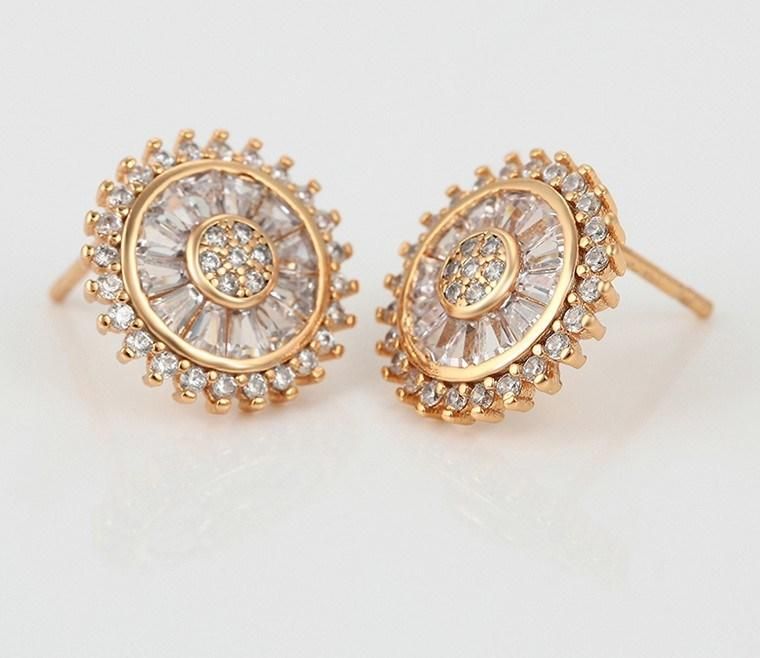 Jewelry Fashion Gold Earrings 18K Gold Plated Multi Zircon Sun Shaped Stud Earrings