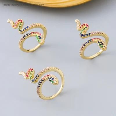 New Hot Style Brass Gold-Plated Micro-Set Zircon Gold Colorful Snake Ring