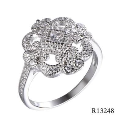 Popular Women Flower Silver Ring with CZ