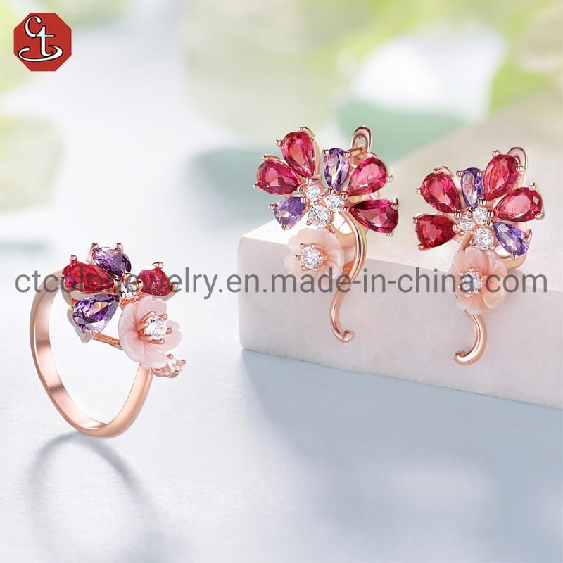 Fashion Jewelry 925 Silver Ruby Purple Earrings with Zircon