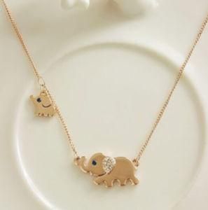 Cute Elephant Family Stroll Design Crystal Chain Necklace