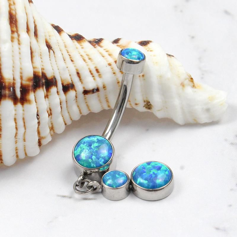 Eternal Metal Opal Bezel Set Dangle Internally Threaded ASTM F136 Titanium Belly Button Rings Piercing Jewelry