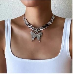 Fashion Gold Plated Butterfly Chain Iced out Link Chain Butterfly Necklace Women 2020 Hip Hop Jewelry Ice Jewelry