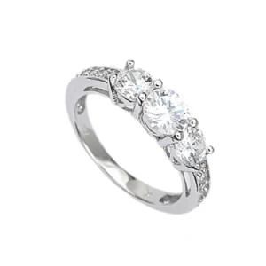 Women&prime;s AAA Three Stone CZ Solitaire Sterling Silver Wedding Ring