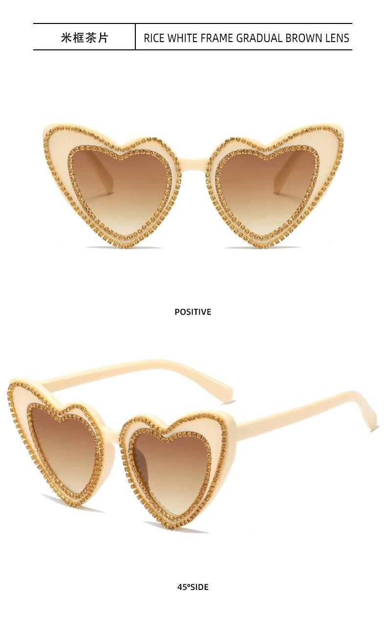 2022 Women Wholesale Arrival Hot Selling Frame Love Heart Shaped Diamond Sun Glasses Fashion Trendy Sunglasses