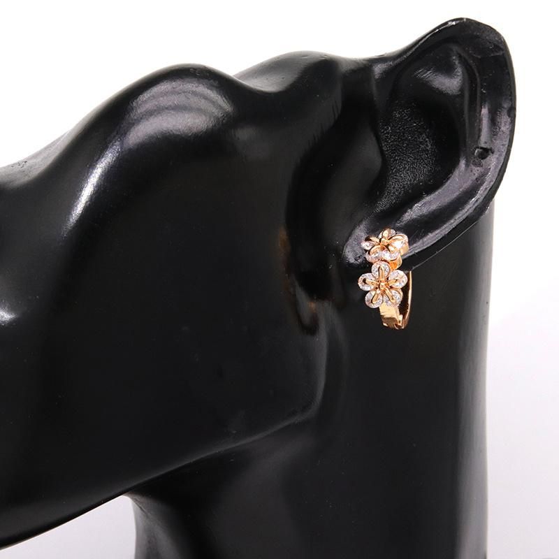Wholesale 18K Gold Trendy Colorful Zircon Double Flower Earrings