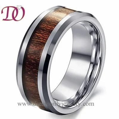 Cool Men&prime;s Tungsten Ring Middle Wooden Carbon Fiber Inlay Tungsten Ring