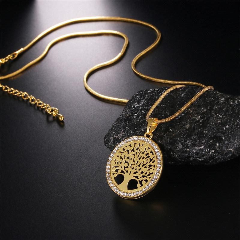 Tree Life Crystal Round Small Pendant Necklace Women Fashion Jewelry Gifts