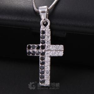 Solid Silver 925 Black &amp; White CZ Stone Cross Pendant