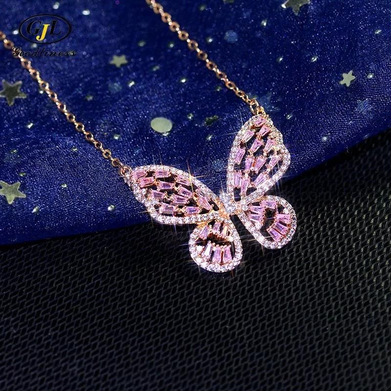 Dainty Gold Chain Rhinestone Silver Crystal Butterfly Necklace for Women