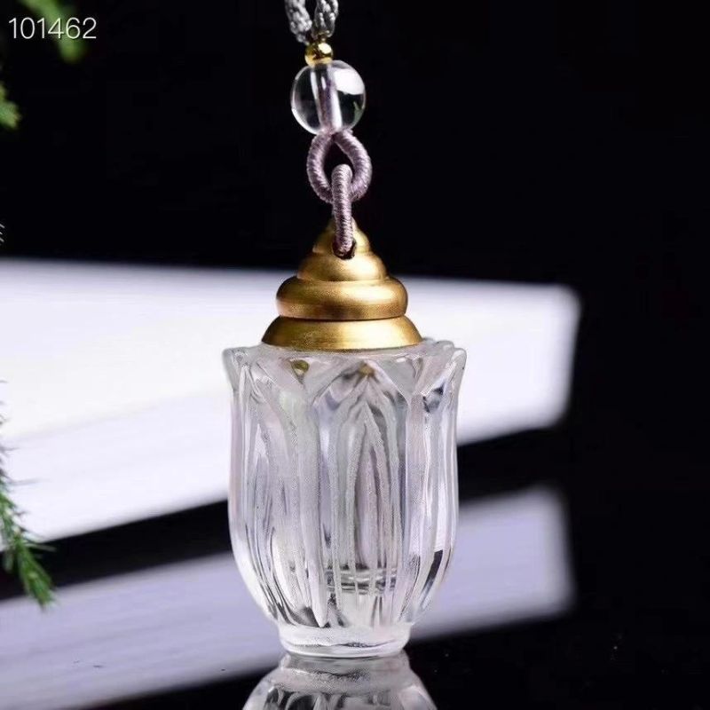 Clear Quartz Lotus Bottle for Perfume, Essential Oil, Solid Spices Natural Crystal