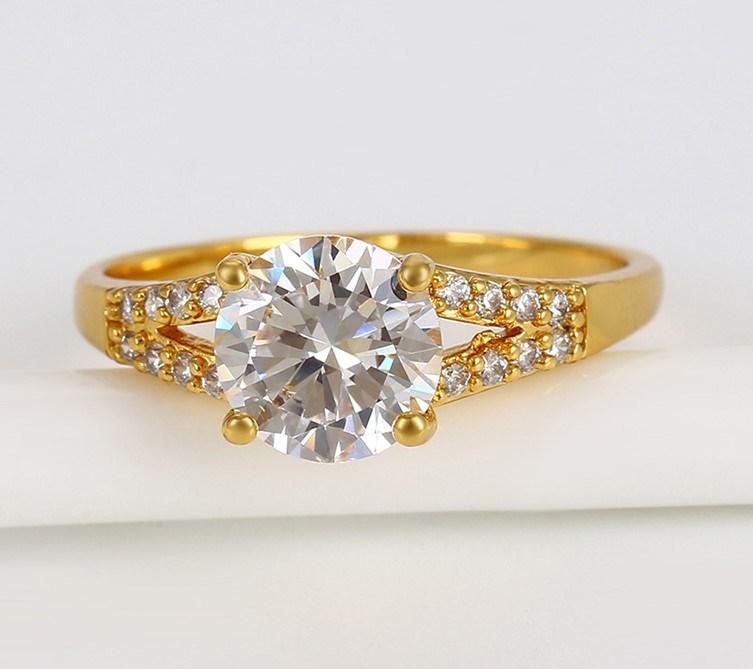 Copper Alloy Dubai 24K Gold Plated Engagement Diamond Ring