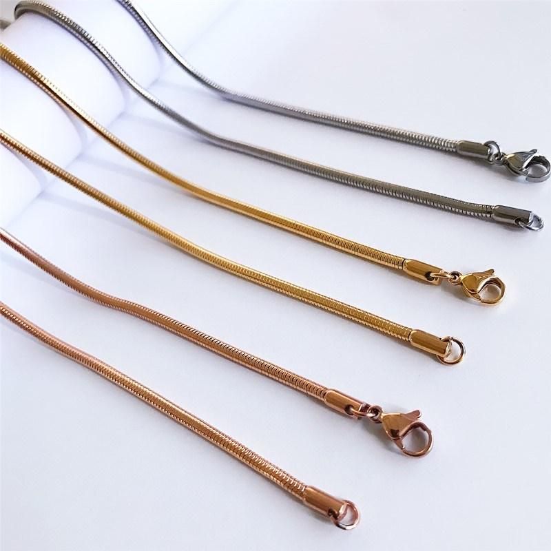 Fashion Semi Jewelry Accessories 18K Gold Plated Stainless Steel Round Snake Chain Anklet Bracelet Necklace