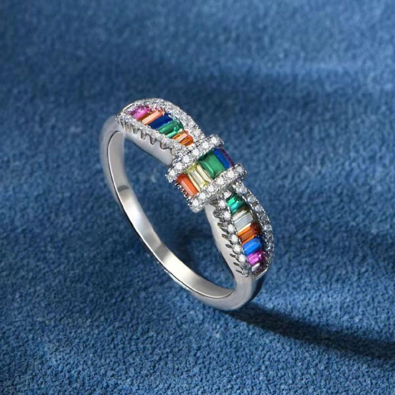 Colorful Zircon 925 Sterling Silver Rings Eternity Diamond Ring Women Wedding Jewelry Accessories