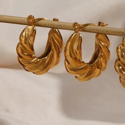 Factory Customized Fashion Jewelry Ins Fashion Fashion Bread Pattern U-Shaped Earrings Jewelry Stainless Steel Plated 18K Gold Fine Linen Pattern Earrings