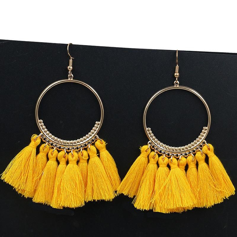 Women Vintage Round Long Drop Tassel Earrings Fashion Jewelry