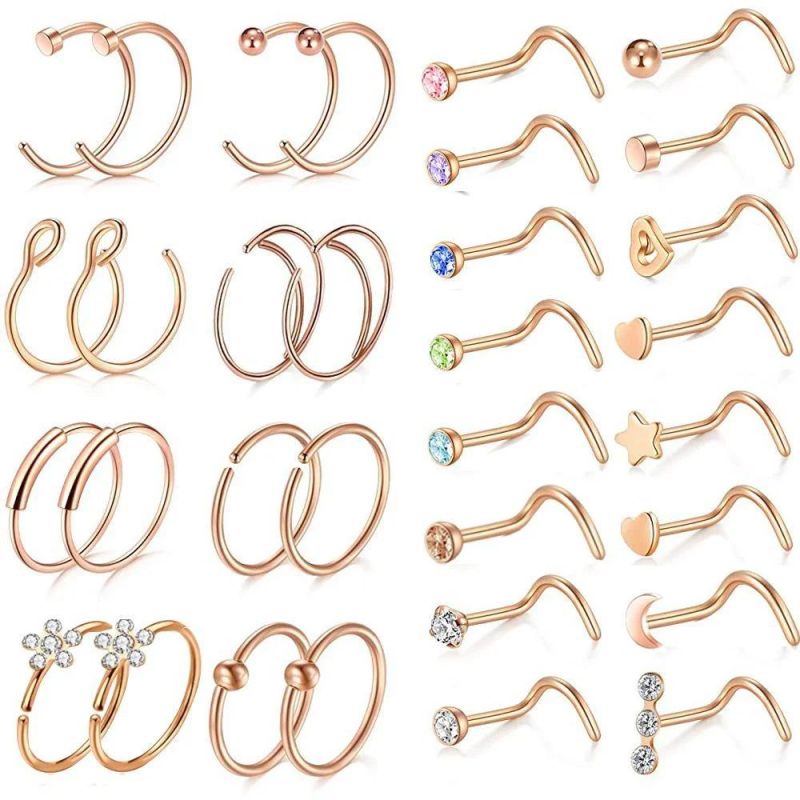 32PCS Jewelry Sets Nose Rings Hoop 316L Steel Nipple Nose Eyebrow Helix Tragus Cartilage Septum Piercing Jewelry