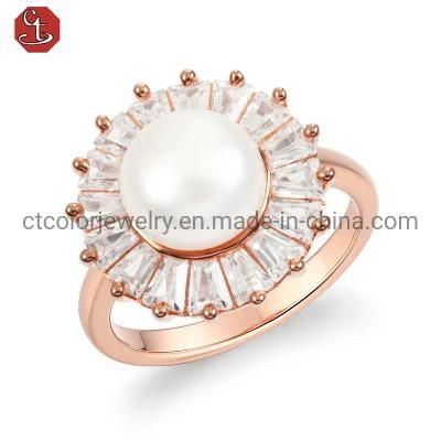 925 Sterling Silver Elegant Temperament Jewelry Nature pearl Ring