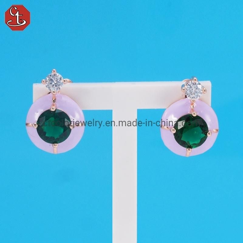 Fashion Jewelry White cz, Rose Rhodium plated Glass purple enamel Earrings