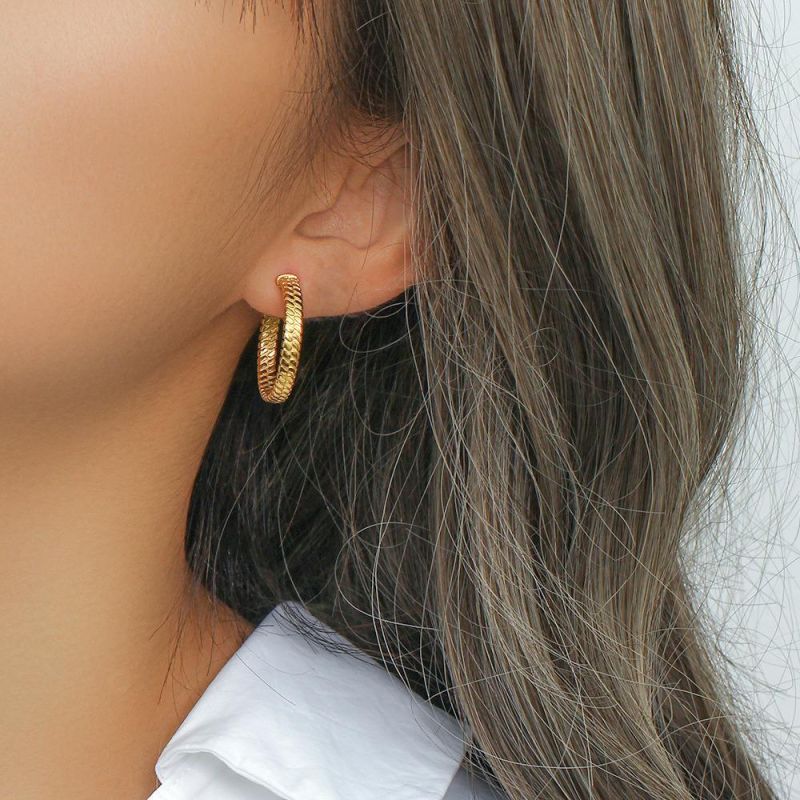 Factory Customized Fashion Jewelry Fashion Personalized Earrings Jewelry, Minority Light Luxury Stainless Steel Plated 18K Gold Snake Skin Earrings