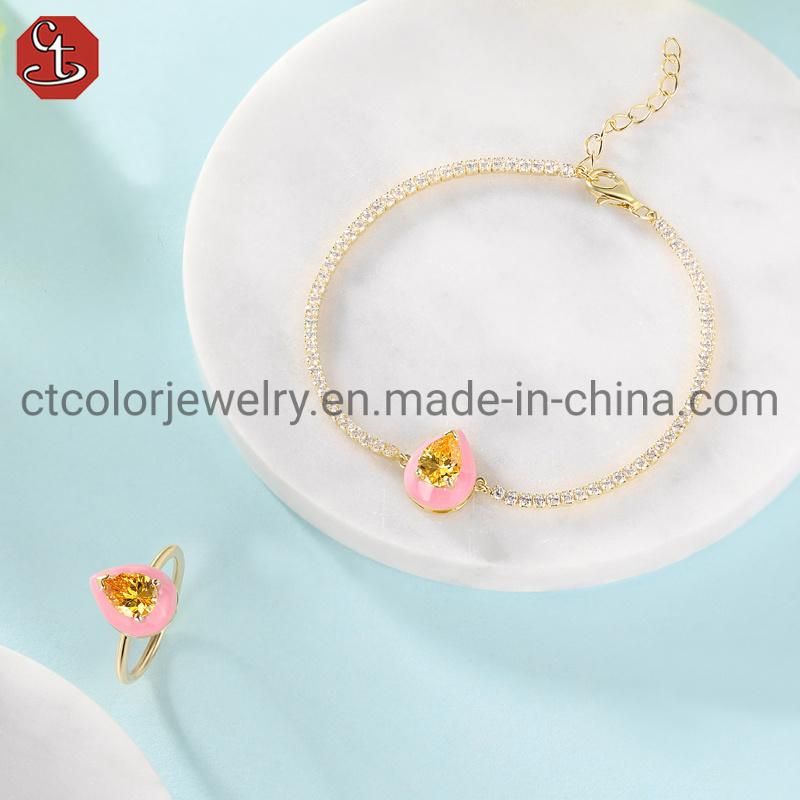 Fashion Jeweley Yellow Gold Coated 925 Silver Sterling Enamel Bracelet with Lemon Topaz Stone