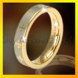 fashion golden tungsten ring with cross engraving jewelry