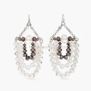 Crystal Beads &amp; Pearl Statement Long Earrings for Women Jewelry