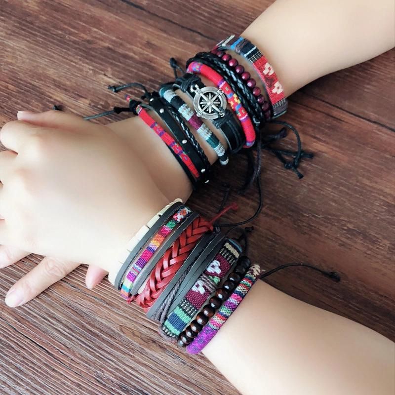 Bohemian National Style Retro Handwoven Leather Rope Multi-Layer Combination Couples Bracelet