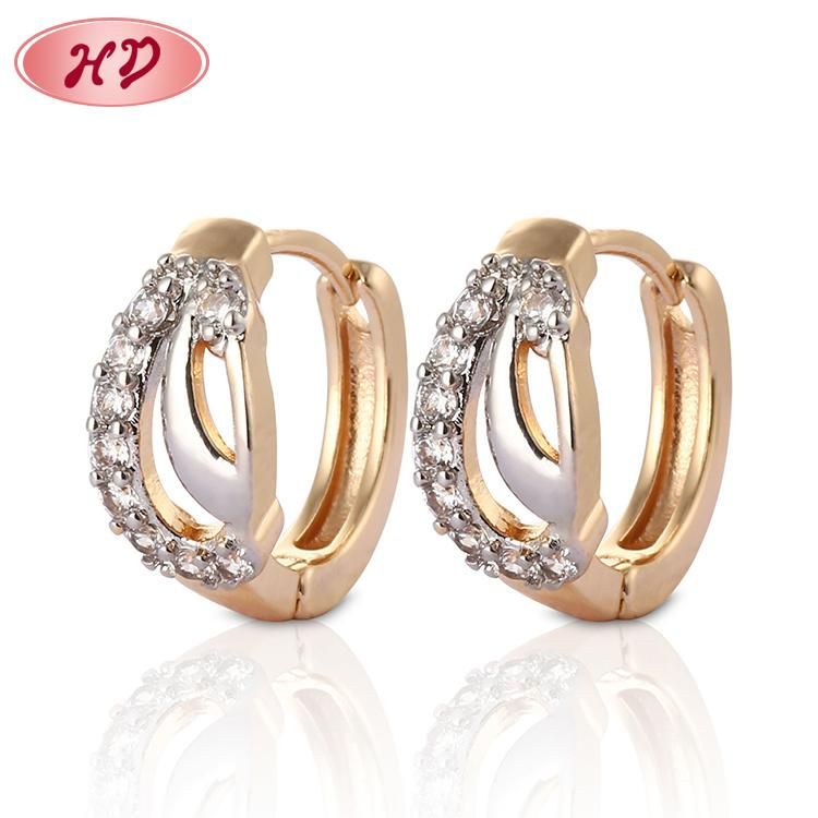 Fashion Jewelry 18K Gold Plated Alloy Silver Stud Drop Hoop Huggie CZ Earrings with Crystal for Women