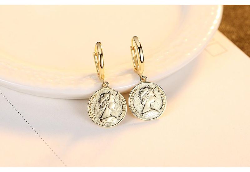 Fashion Jewelry Flat Commemorative Coins Shape Earring Stud