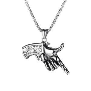 Stainless Steel Finger Gun Pendant Necklace