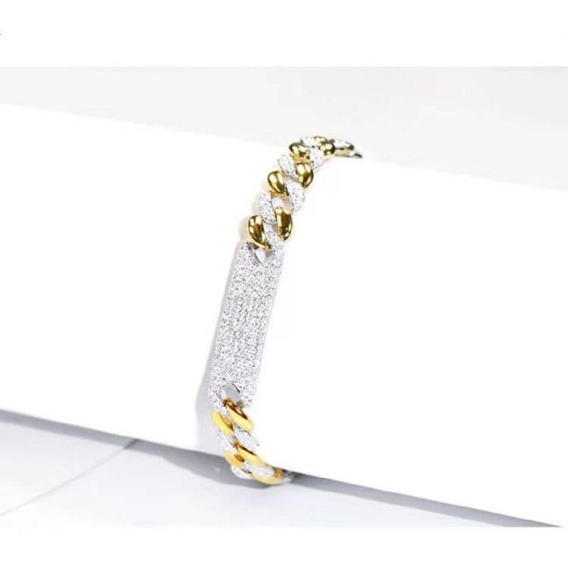 Fashion Hip-Hop Bracelet 18K Gold Plated Diamond Iced out Cuban Link Chain 925 Silver Bracelet with Buckle for Woman