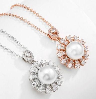 Wedding Pear Pearl CZ Necklace Jewelry, Bridal CZ Necklace Jewelry Set, Fashion CZ Jewelry Gift CZ Necklace Fashion Necklace