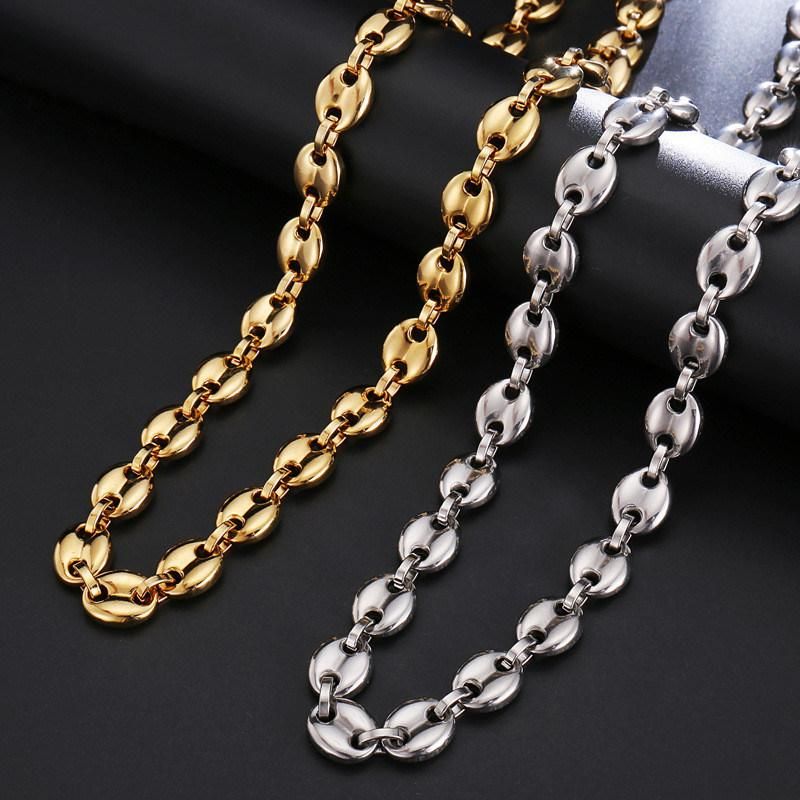 Stainless Steel Coffee Bean Chain Necklace 18K Gold Plated Daily Chain for Women Men Jewelry