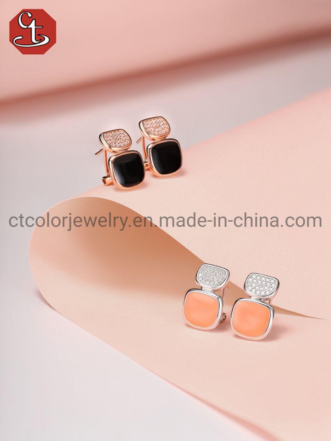 CT COLOR Fashion Jewelry Rose Gold Plated 925 Sterling Silver Earrings Enamel and CZ omega Earring for Women