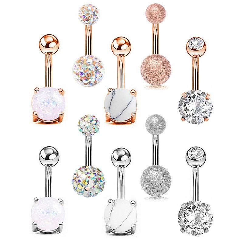 10PCS Belly Button Rings Stainless Steel 14G CZ Opal Navel Rings Barbells Studs Women Girls Body Piercing Jewelry